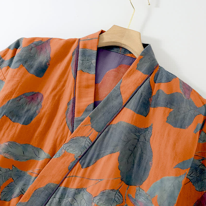 Botanical Leaf Cotton Kimono Loungewear Set - image 6