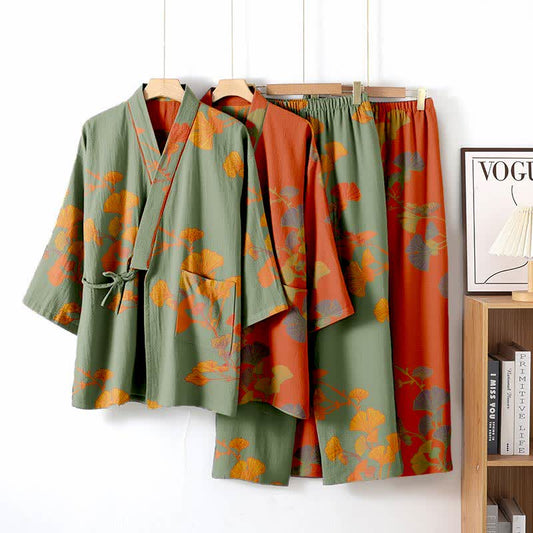 Large Ginkgo Leaf Cotton Kimono Pajamas - image 1