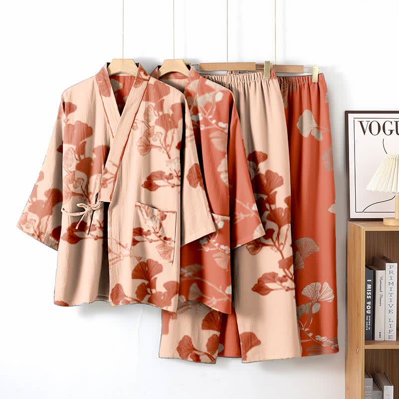 Large Ginkgo Leaf Cotton Kimono Pajamas - image 3
