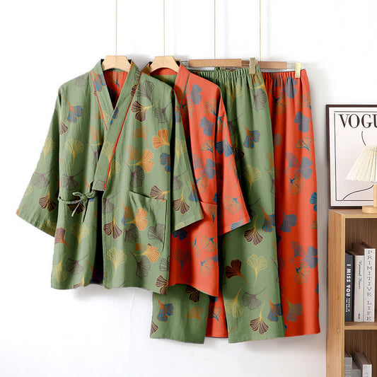 Ginkgo Cotton Gauze Kimono Loungewear Set - image 1