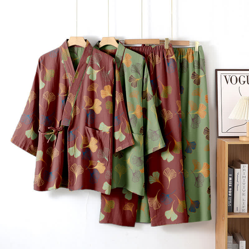 Ginkgo Cotton Gauze Kimono Loungewear Set - image 5