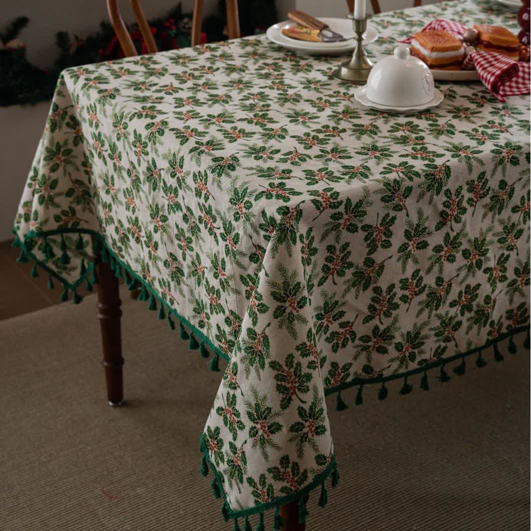 Christmas Holly Leaf Print Tablecloth - image 3