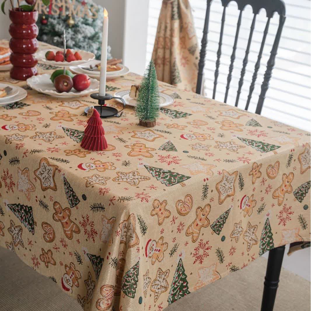 Christmas Tree & Gingerbread Man Holiday Tablecloth - 55" x 102" - image 1
