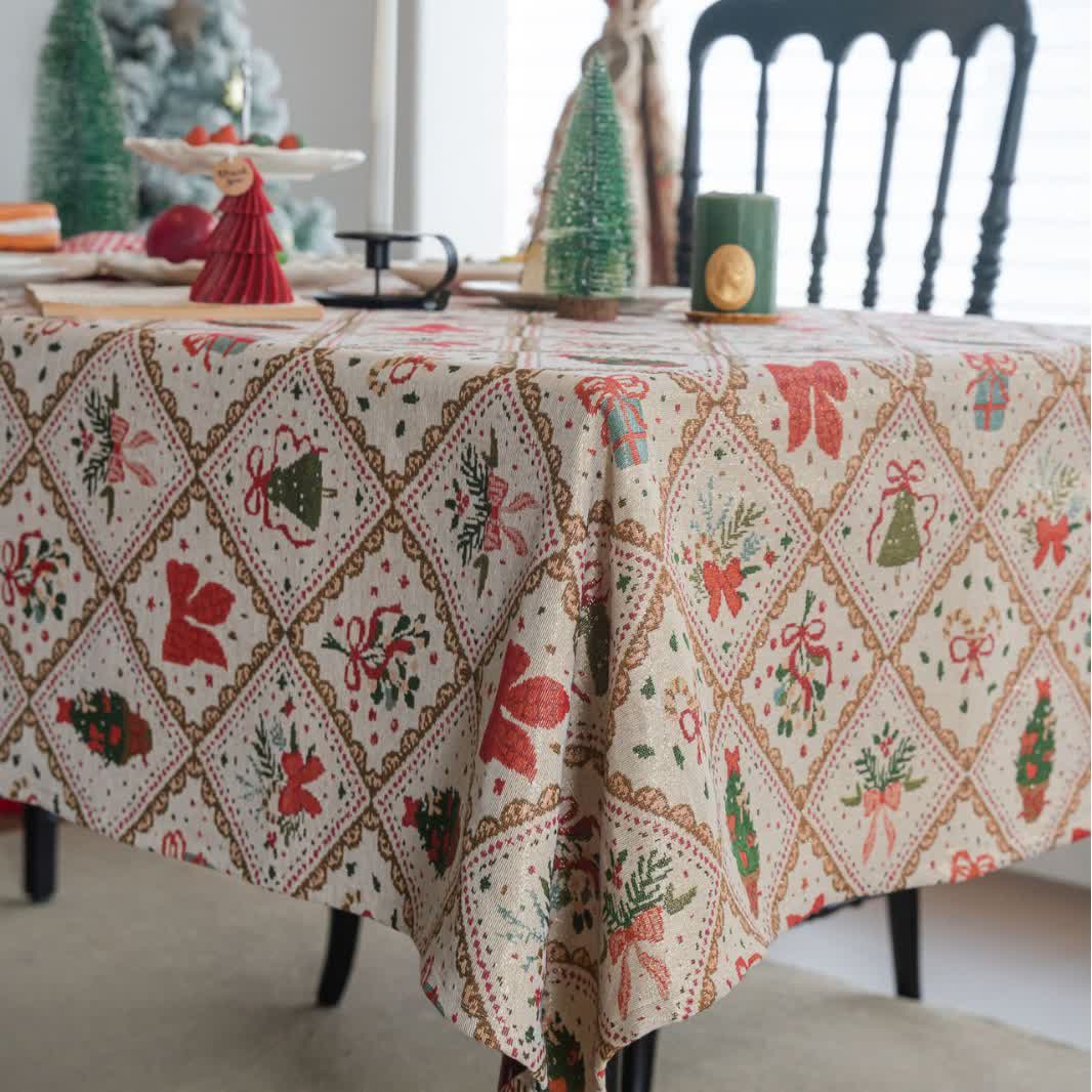 Christmas Tree & Bow Print Holiday Tablecloth - 55" x 102" - image 4