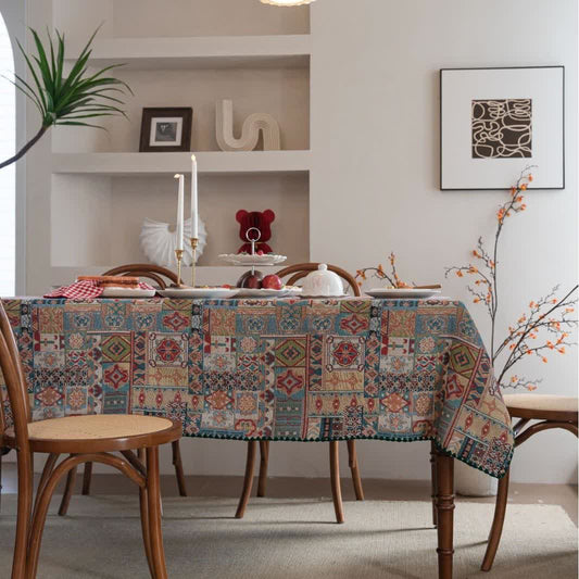 Boho Tribal Motif Jacquard Tablecloth - image 2