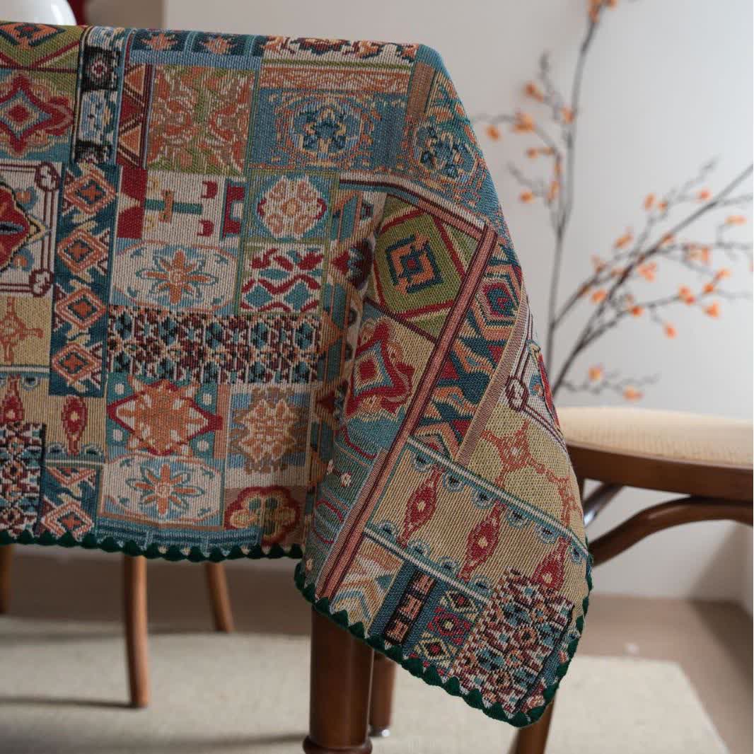 Boho Tribal Motif Jacquard Tablecloth - image 6