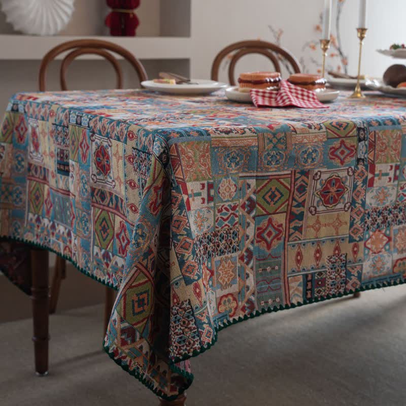 Boho Tribal Motif Jacquard Tablecloth - image 4