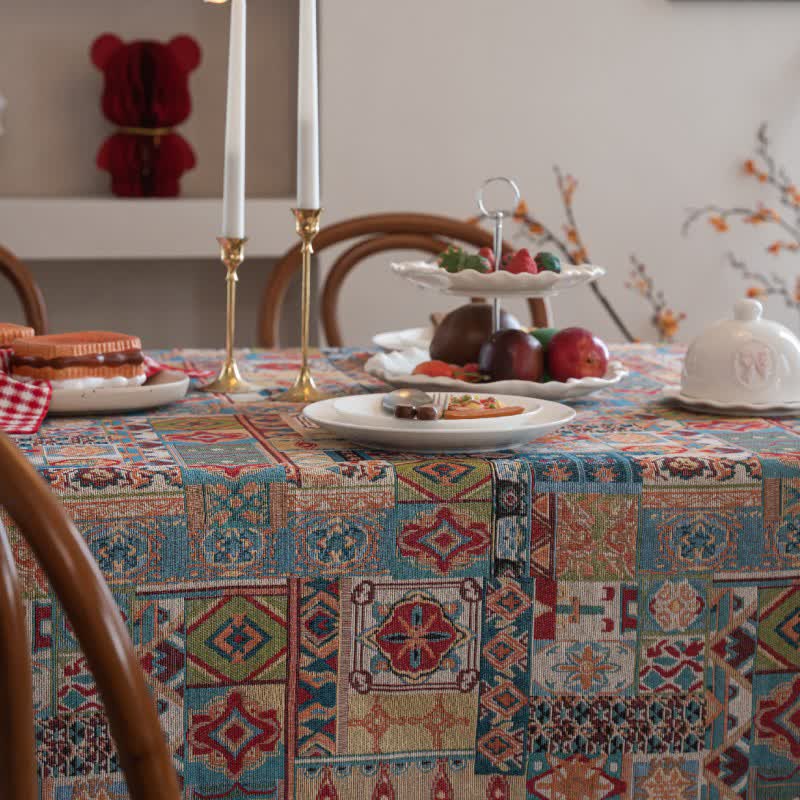 Boho Tribal Motif Jacquard Tablecloth - image 5