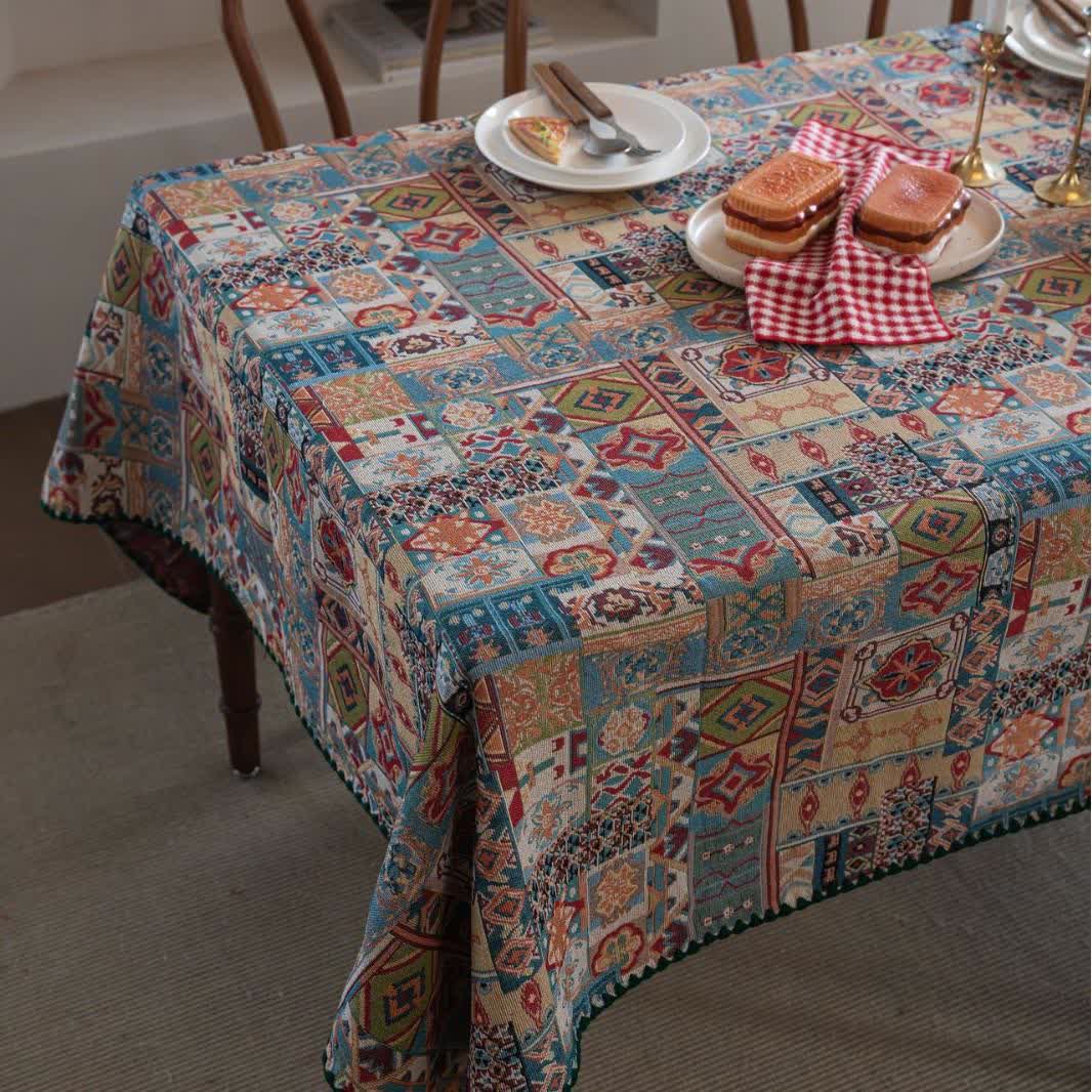 Boho Tribal Motif Jacquard Tablecloth - image 3