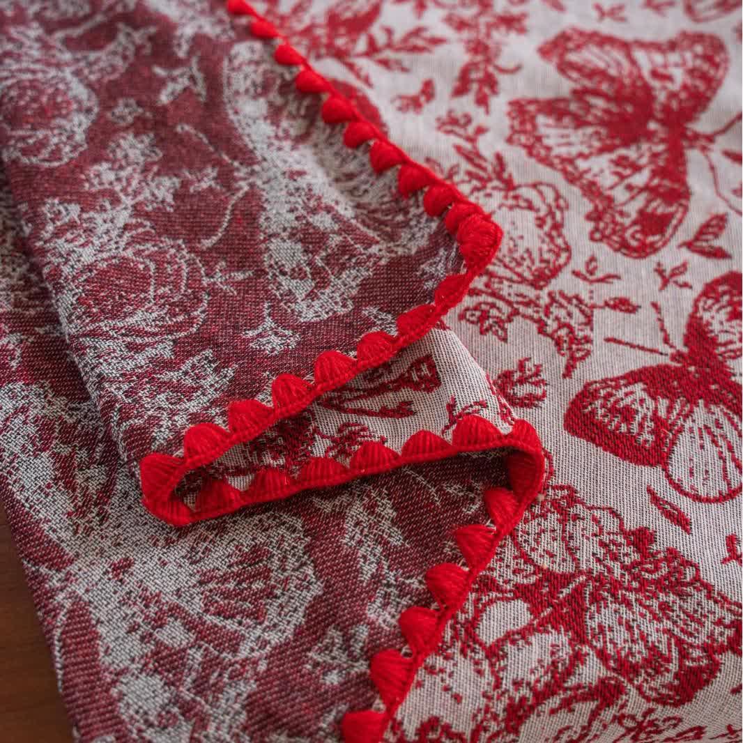 Red Butterfly Floral Jacquard Tablecloth - image 6