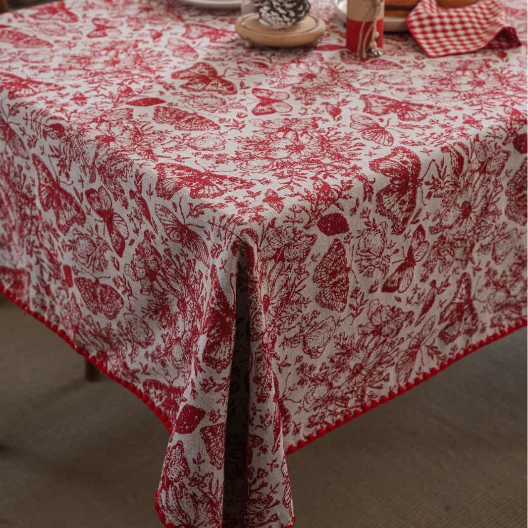 Red Butterfly Floral Jacquard Tablecloth - image 5
