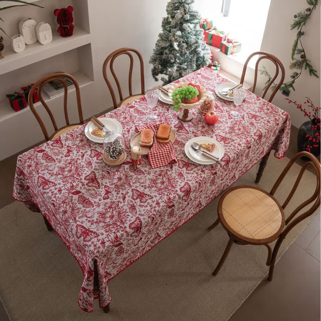 Red Butterfly Floral Jacquard Tablecloth - image 2