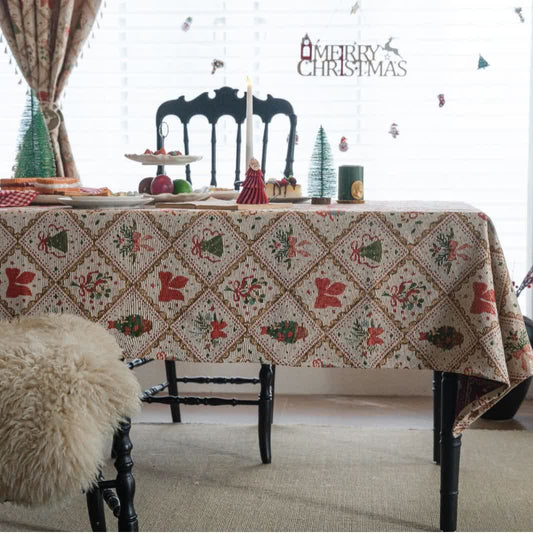Christmas Tree & Bow Print Holiday Tablecloth - image 1