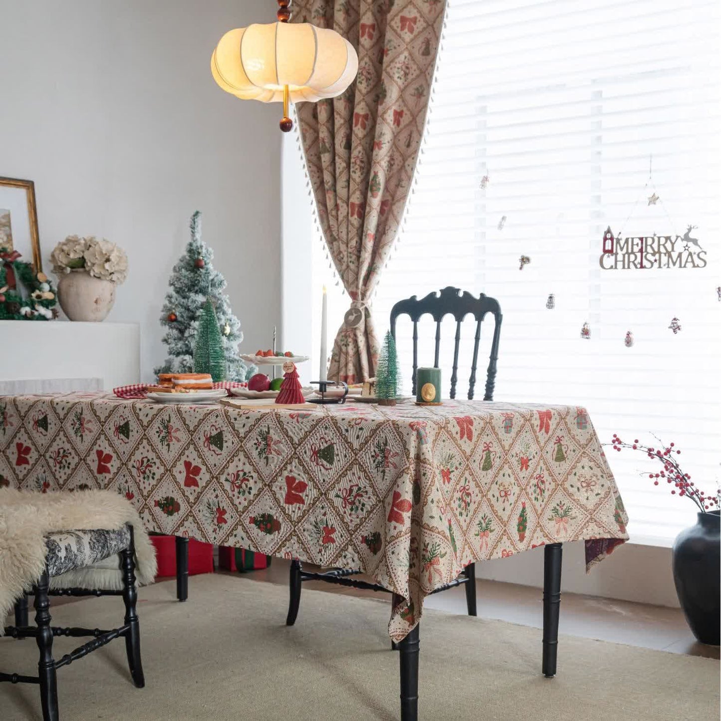 Christmas Tree & Bow Print Holiday Tablecloth - image 3