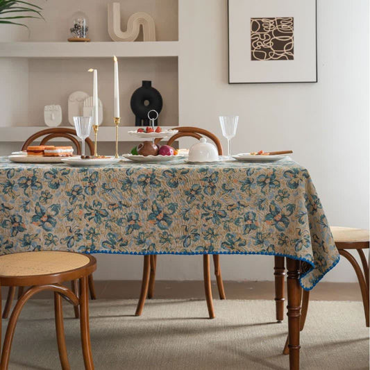 Rustic Style Blue Floral Jacquard Tablecloth - Round - 60" - image 1