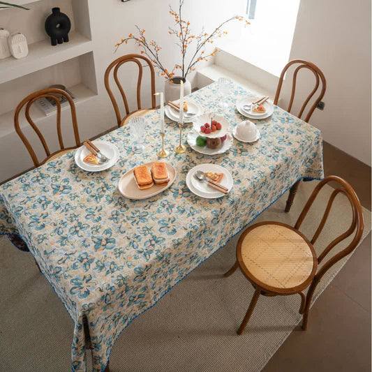 Rustic Style Blue Floral Jacquard Tablecloth - image 2