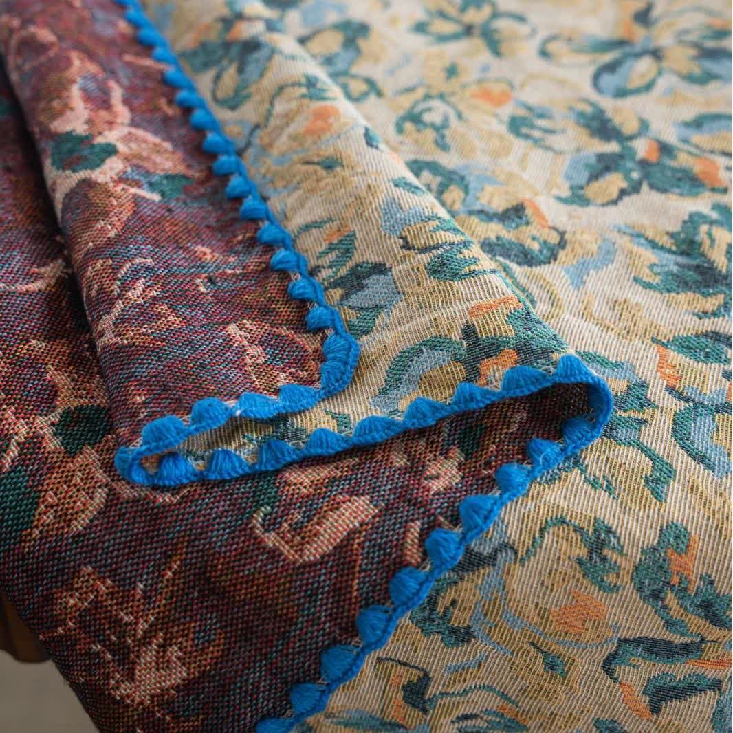 Rustic Style Blue Floral Jacquard Tablecloth - image 6
