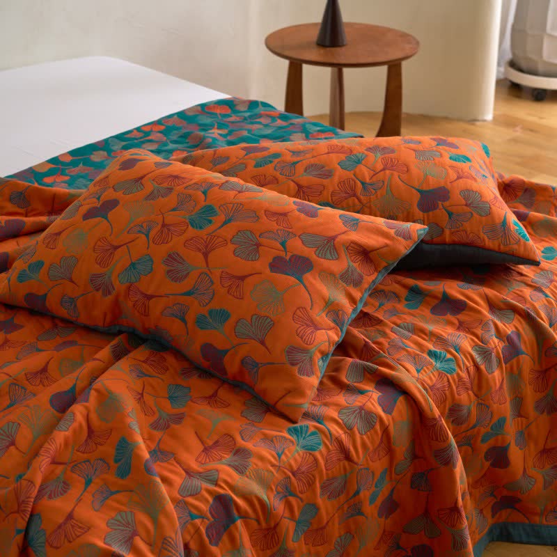 Ginkgo Biloba Organic Cotton Quilt - Orange - 2PCS Pillowcases - 20" x 36" - image 20