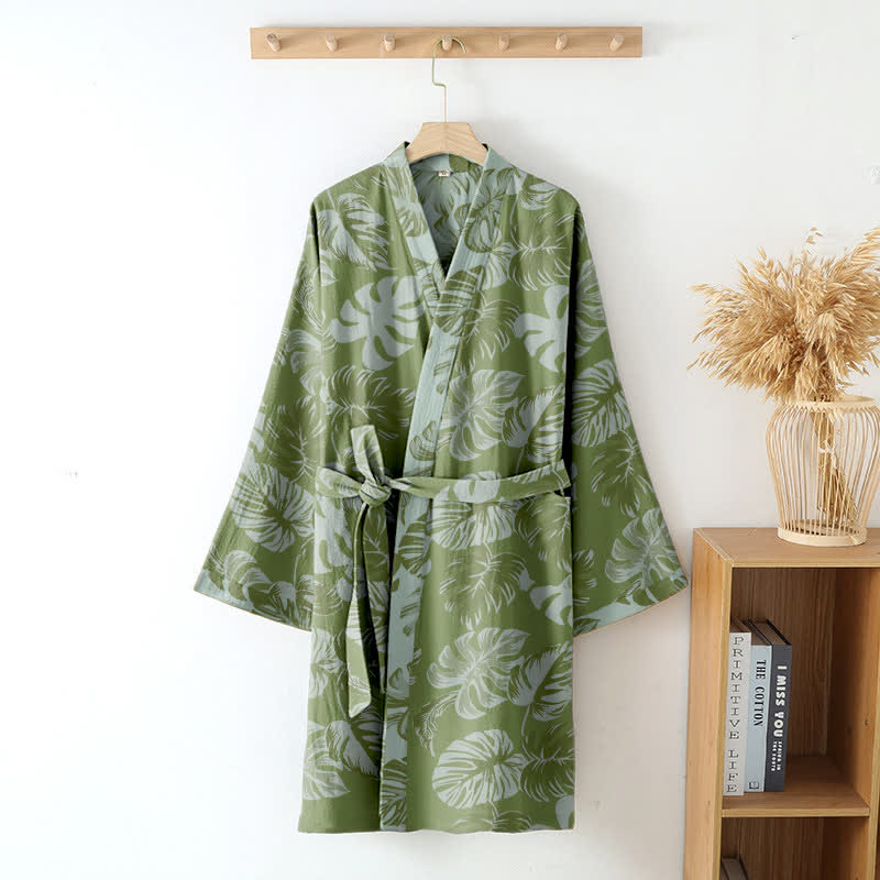 Monstera Print Cotton Gauze Kimono Robe - image 3
