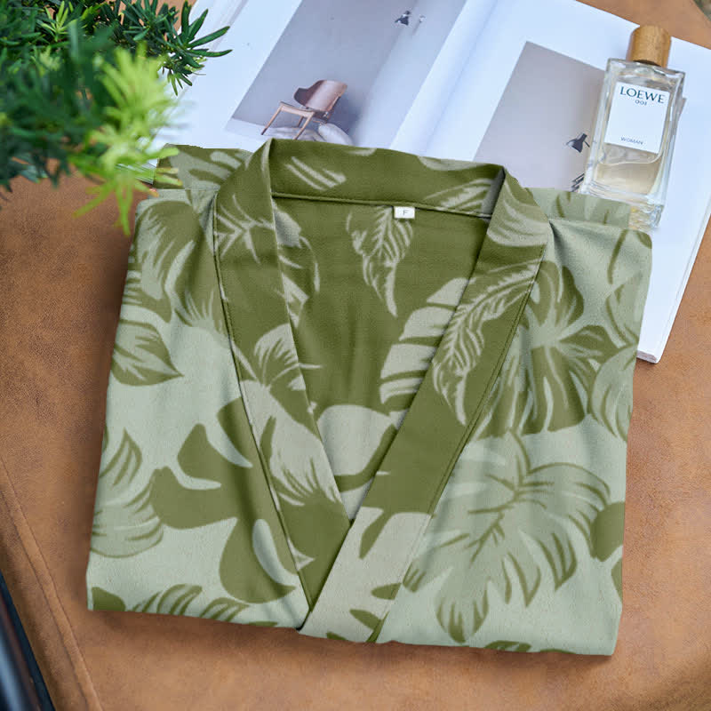 Monstera Print Cotton Gauze Kimono Robe - image 9