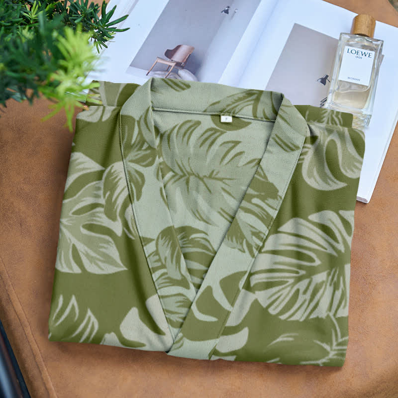 Monstera Print Cotton Gauze Kimono Robe - image 4