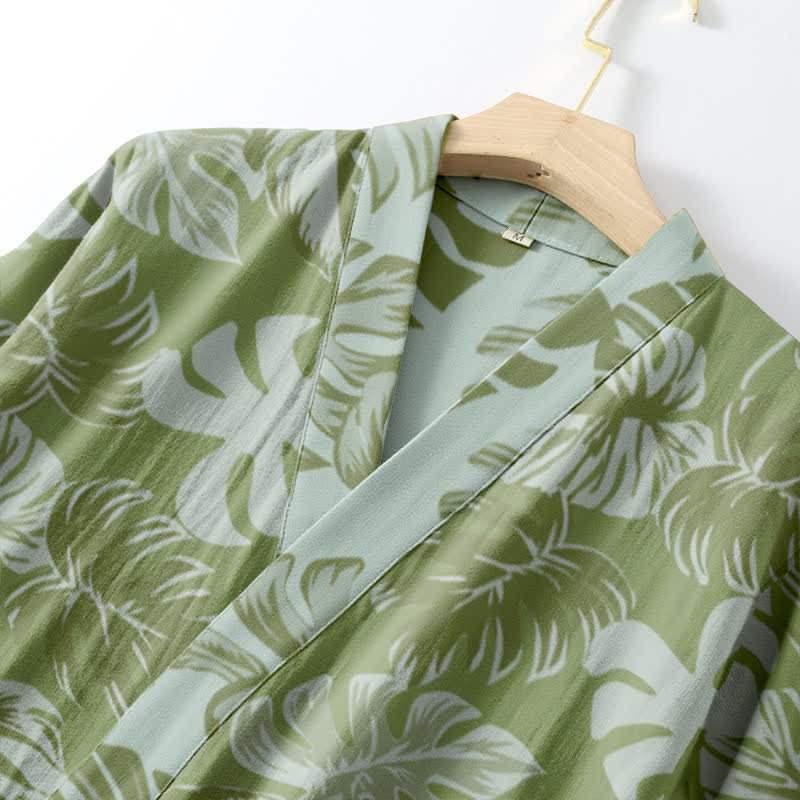 Monstera Print Cotton Gauze Kimono Robe - image 5