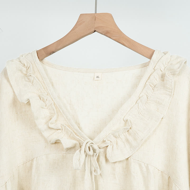 Beige Ruffle Cotton Short Sleeve Nightdress - image 4