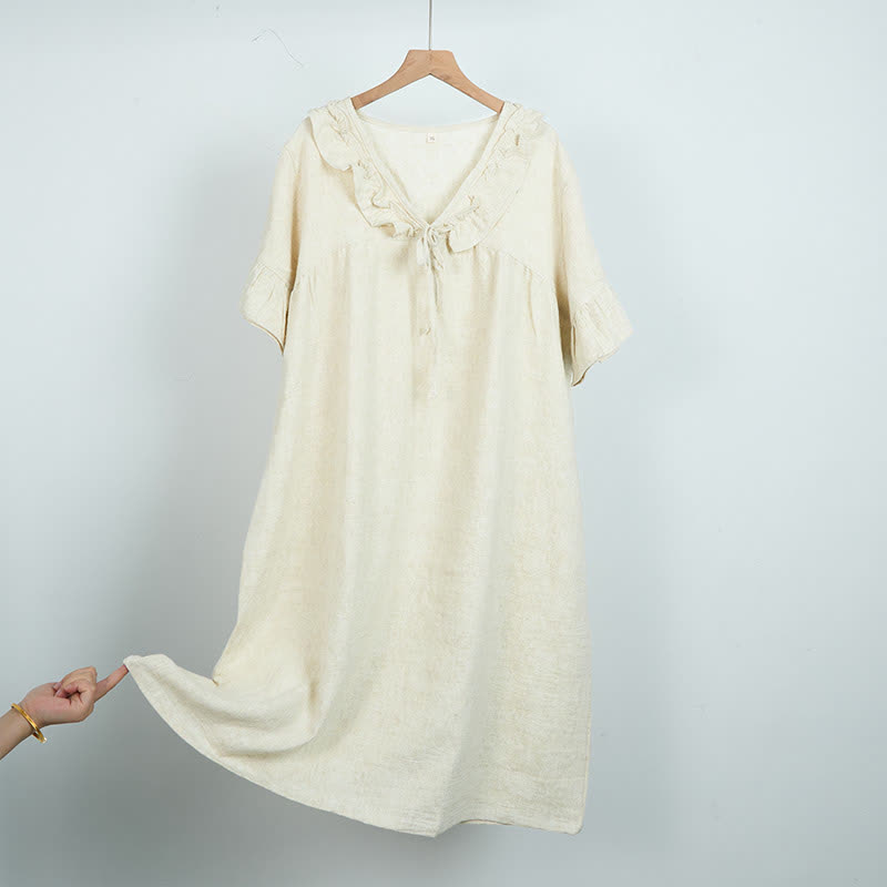 Beige Ruffle Cotton Short Sleeve Nightdress - XL - image 1