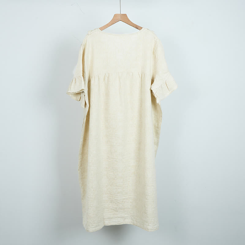 Beige Ruffle Cotton Short Sleeve Nightdress - image 3