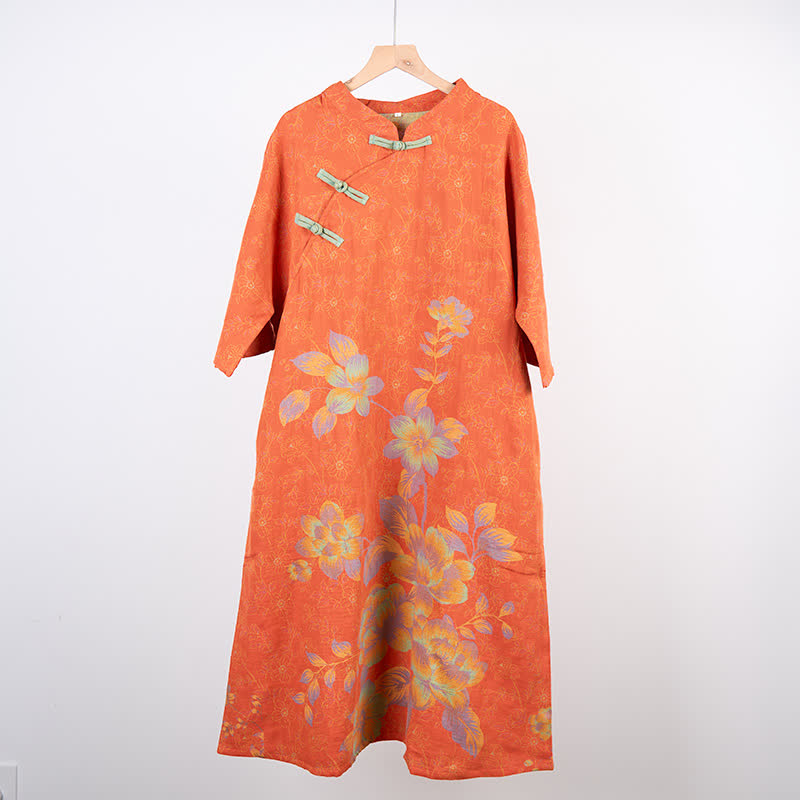 Vintage Peach Blossom Cotton Gauze Nightdress - Red - L - image 4