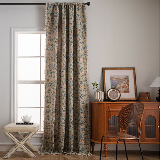 Rustic Blue Floral Light Filtering Curtain - image 2
