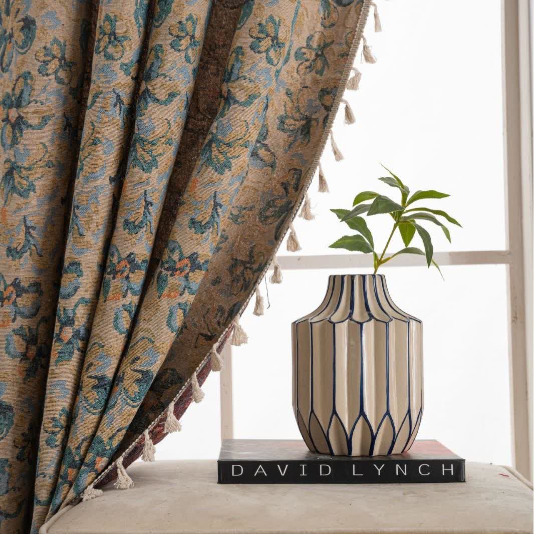 Rustic Blue Floral Light Filtering Curtain - image 4
