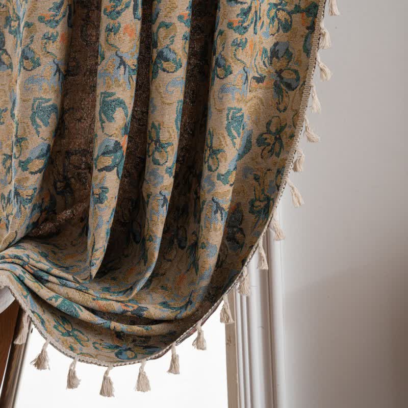 Rustic Blue Floral Light Filtering Curtain - image 5