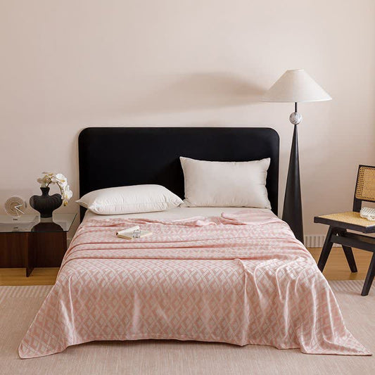 Geometric Plaid Cooling Sheet Bedspread - Pink - Queen - image 1