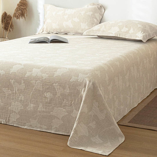 Ginkgo Leaf Textured Cotton Linen Bedspread - image 1