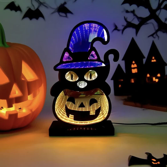 3D Black Cat Pumpkin Infinity Lights - image 2