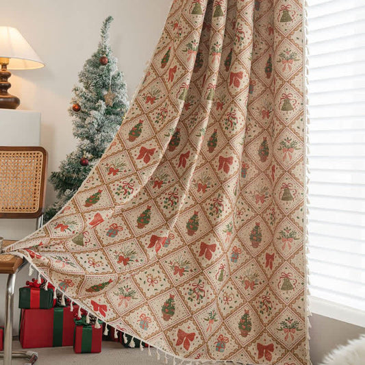 Christmas Tree & Bow Print Holiday Curtain - Rod Pocket - 59" x 102" - image 1