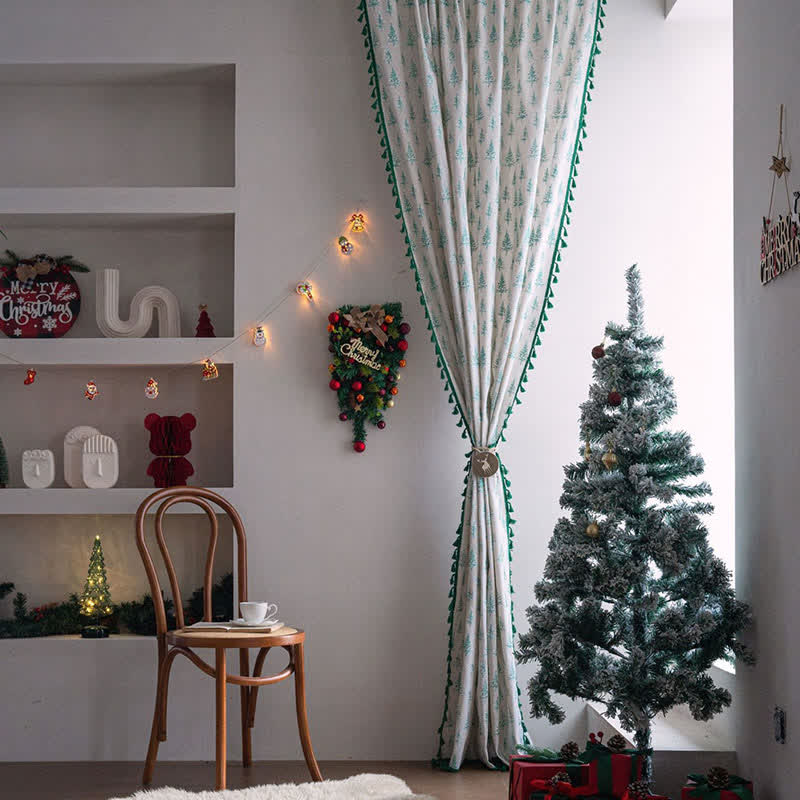 Green Fir Tree Print Curtain - image 3