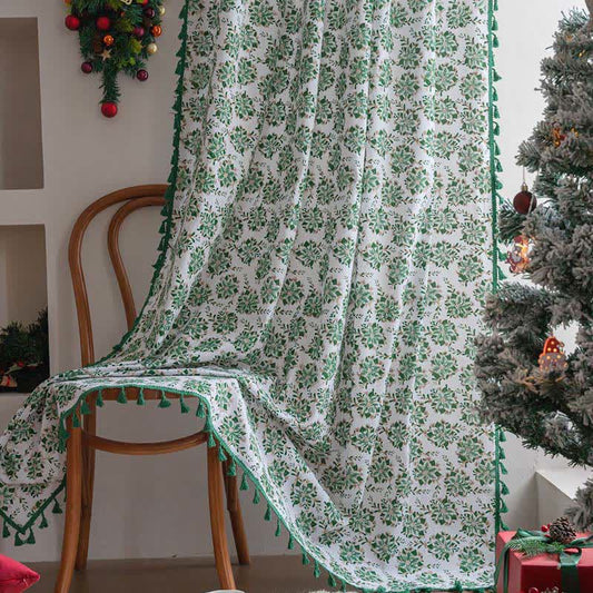 Christmas Floral Edelweiss Print Curtain - Rod Pocket - 59" x 102" - image 1