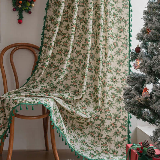 Christmas Holly Leaf Print Curtain - Rod Pocket - 59" x 102" - image 1