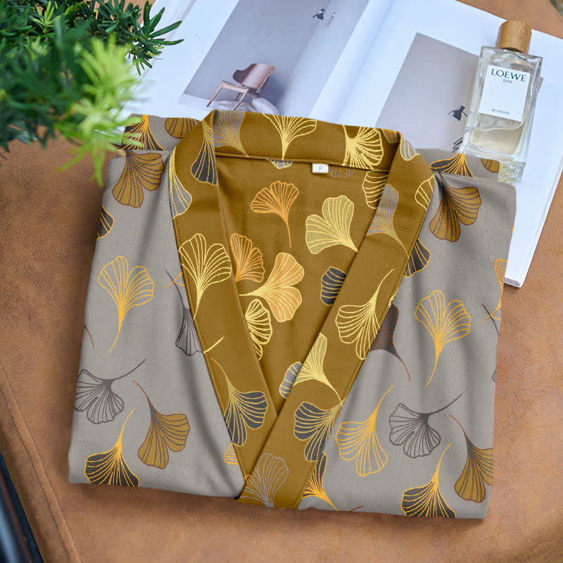 Ginkgo Biloba Cotton Gauze Kimono Robe - image 9