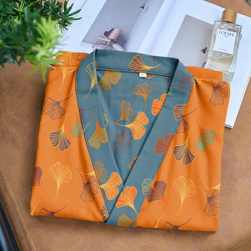 Ginkgo Biloba Cotton Gauze Kimono Robe - image 17