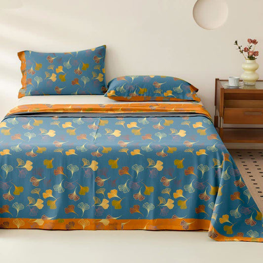 Ginkgo Biloba Cotton Jacquard Sheet Bedspread - Blue - 2PCS Pillowcases - 40" x 20" - image 1