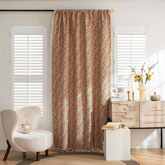 Country Style Red Floral Tassel Curtain - image 2