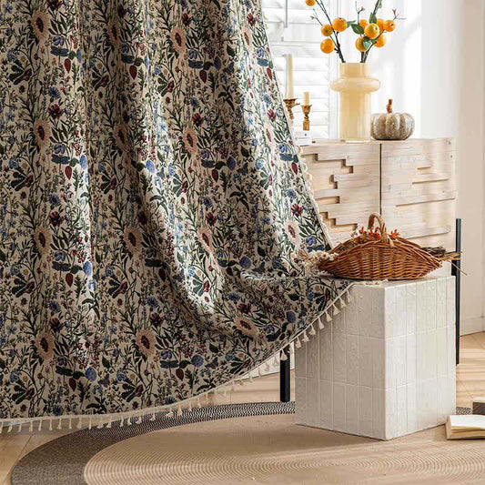 Artistic Sunflower Leaf Tassel Curtain - Rod Pocket - 59" x 102" - image 1