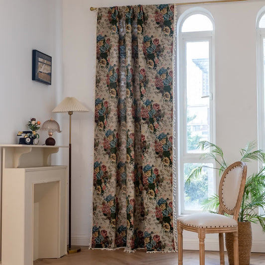 Retro Colorful Rose Tassel Curtain - image 2