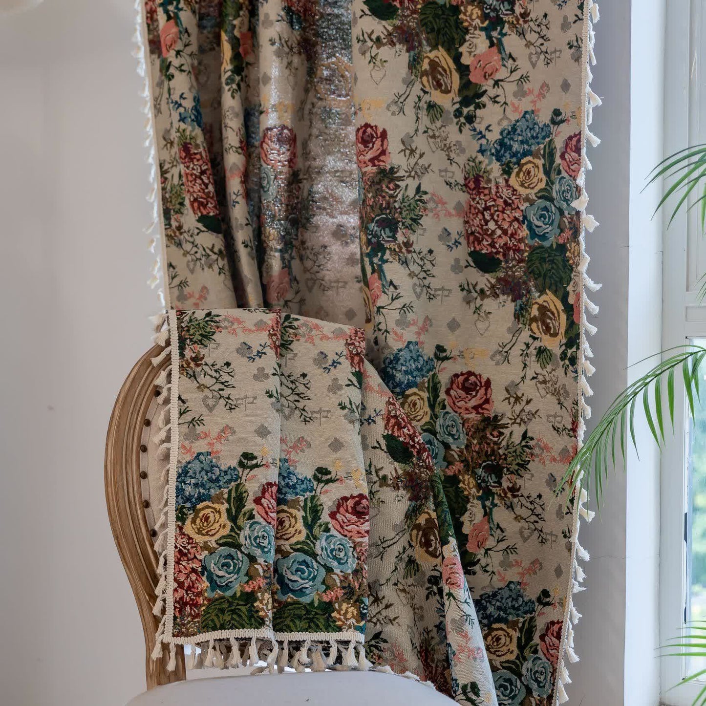 Retro Colorful Rose Tassel Curtain - image 5