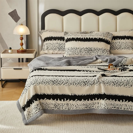 Double Layer Striped Print Sherpa Blanket - image 1