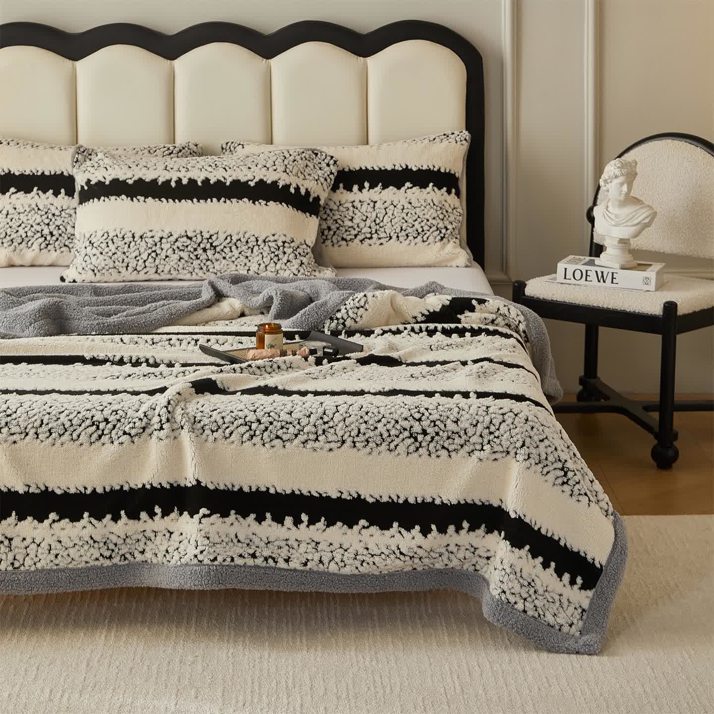 Double Layer Striped Print Sherpa Blanket - image 3