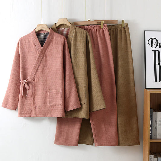 Cotton Gauze Kimono Couple Pajama Set - image 1